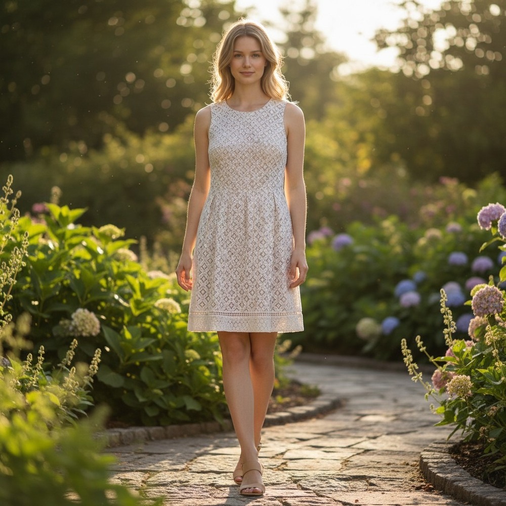 Jessica Howard Fit &‎ Flare Lace  Dress Women 12 Cream Sleeveless Bridal Shower